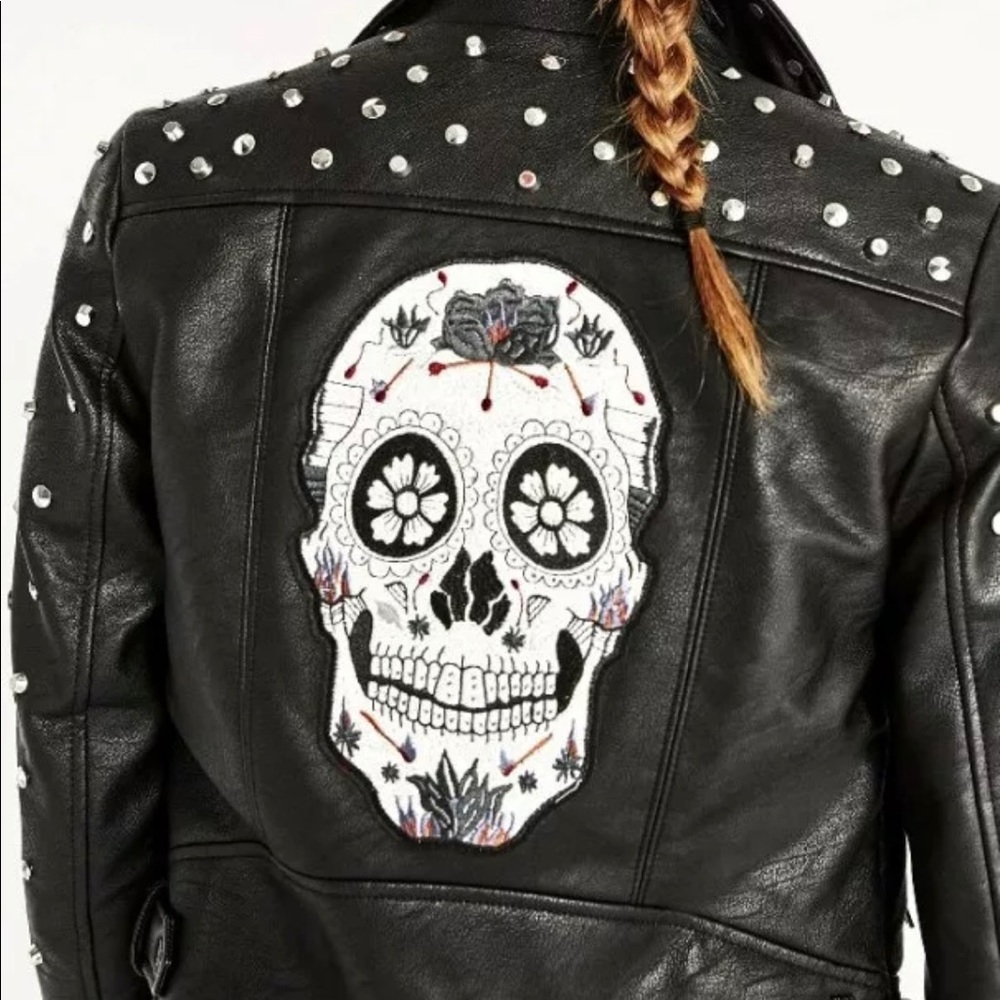 ZARA Sugar Skull Studded Leather Moto Jacket
